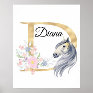 D letter personalized name monogram with horse poster