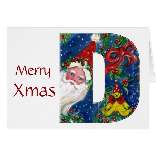 D LETTER  SANTA CLAUS WITH RED RIBBON MONOGRAM