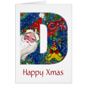 D LETTER / SANTA CLAUS WITH RED RIBBON MONOGRAM CARDS