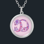 D monogram decorative letter necklace<br><div class="desc">Pretty letter D monogram pendant. Whimsical letter drawing of the capital initial letter D ideal for gifting girls with a name that begins with D. Background color can be changed if required,  currently light pink. © Original drawing and design by Sarah Trett www.sarahtrett.com for www.mylittleeden.com</div>