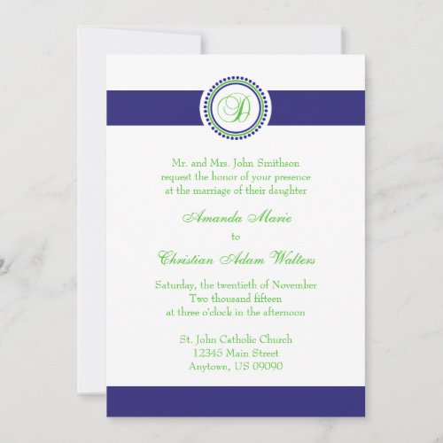 D Monogram Dot Circle Wedding Invitations (Navy)