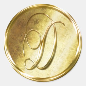 D Monogram Faux Gold Envelope Seal Stickers by TDSwhite at Zazzle