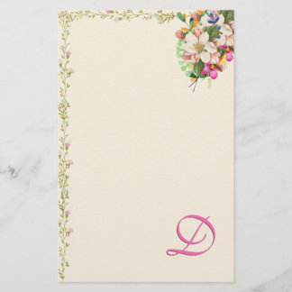 D Monogram Floral Bouquet Stationery