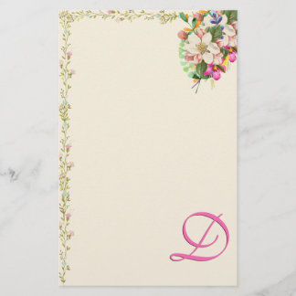 D Monogram Floral Bouquet Stationery