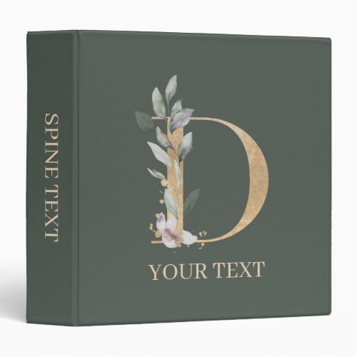 D Monogram Floral Personalized 3 Ring Binder