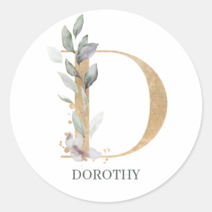 D Monogram Floral Personalized Classic Round Sticker
