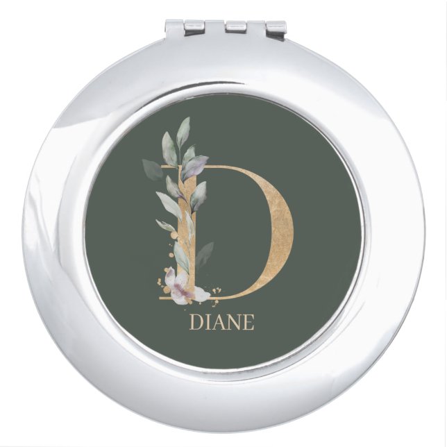 D Monogram Floral Personalized Compact Mirror (Front)