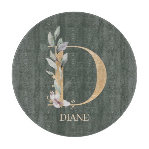 D Monogram Floral Personalized Cutting Board