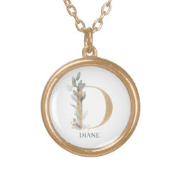 D Monogram Floral Personalized Gold Plated Necklac Gold Plated Necklace