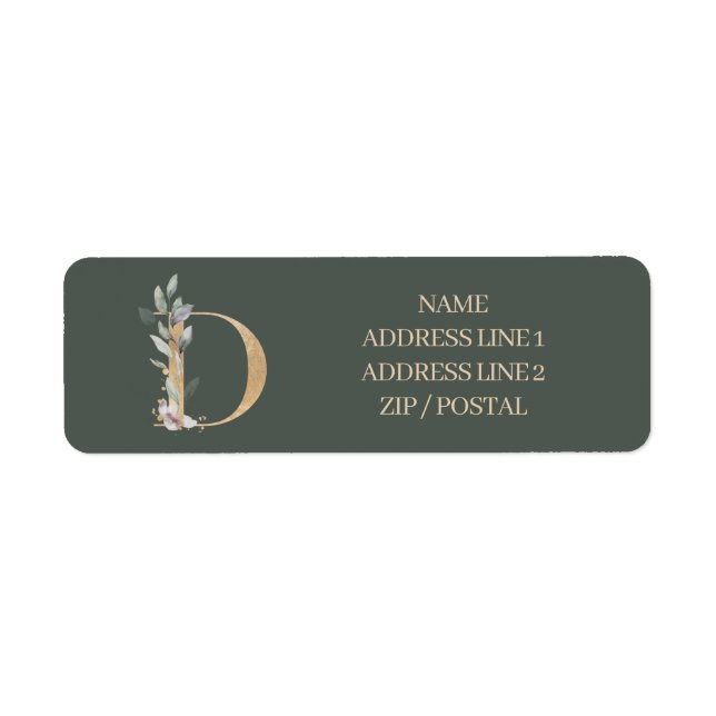 D Monogram Floral Personalized Label (Front)