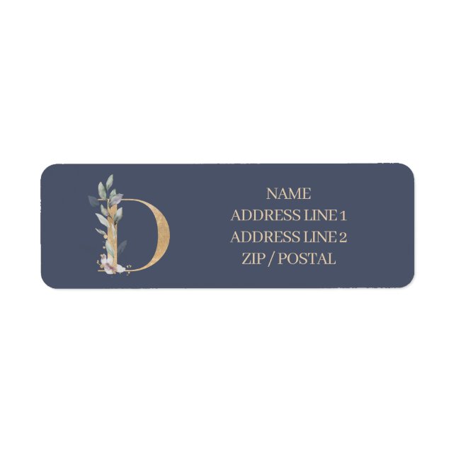 D Monogram Floral Personalized Label (Front)