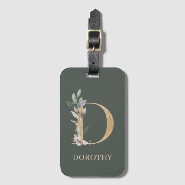 D Monogram Floral Personalized Luggage Tag (Front Vertical)