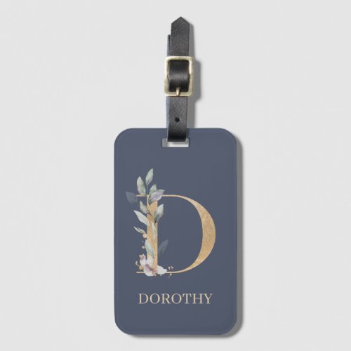 D Monogram Floral Personalized Luggage Tag
