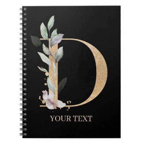 D Monogram Floral Personalized Notebook