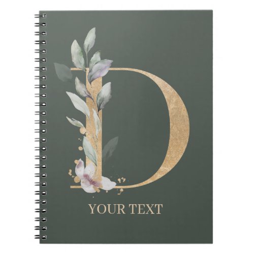 D Monogram Floral Personalized Notebook