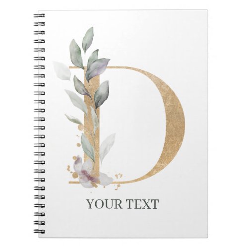 D Monogram Floral Personalized Notebook