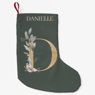 D Monogram Floral Personalized Small Christmas Stocking