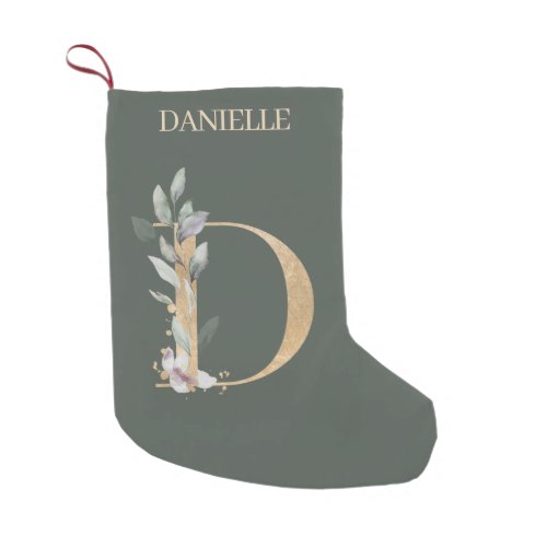 D Monogram Floral Personalized Small Christmas Stocking