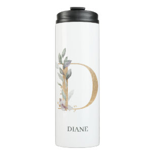 D Monogram Floral Personalized Thermal Tumbler