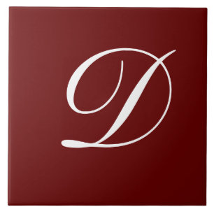 D Monogram Initial White on Maroon Ceramic Tile