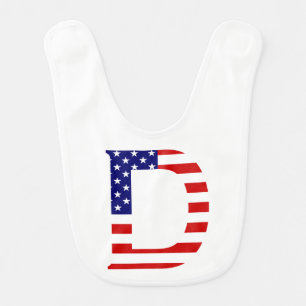 D Monogram overlaid on USA Flag bbcnt Baby Bib