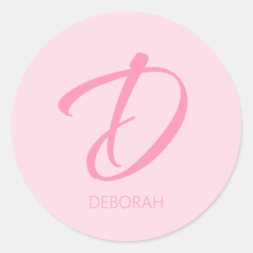 D Monogram Personalized Pink Classic Round Sticker