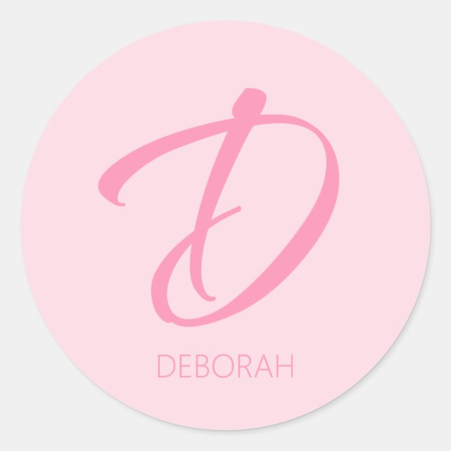 D Monogram Personalized Pink Classic Round Sticker (Front)