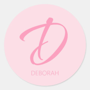 D Monogram Personalized Pink Classic Round Sticker