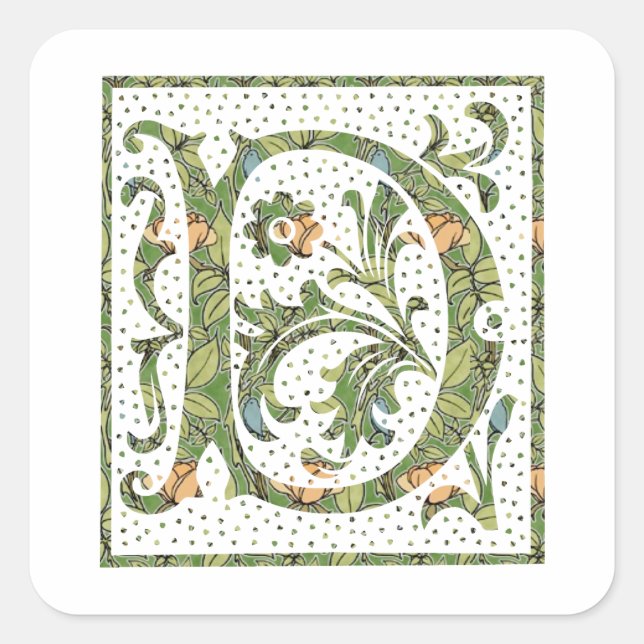 D Ornate Floral Monogram Square Sticker (Front)