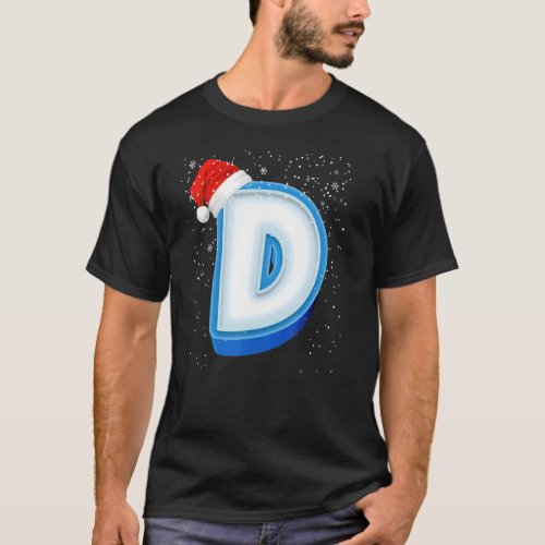 D Snowy Capital Christmas Monogram Alphabet Letter T_Shirt