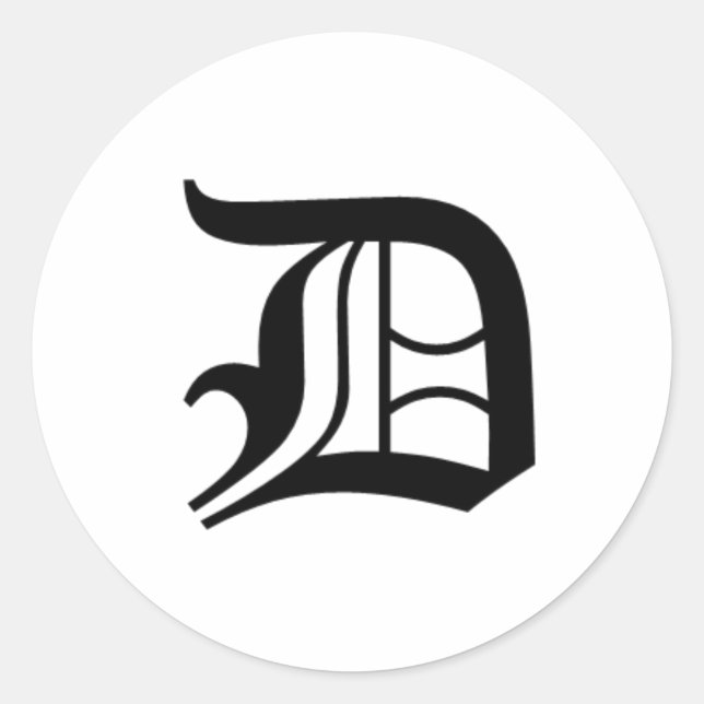 D-text Old English Classic Round Sticker (Front)