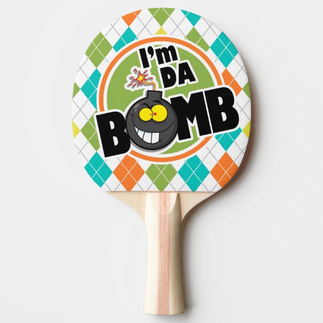 Da Bomb!  Colorful Argyle Pattern Ping-Pong Paddle (Front)