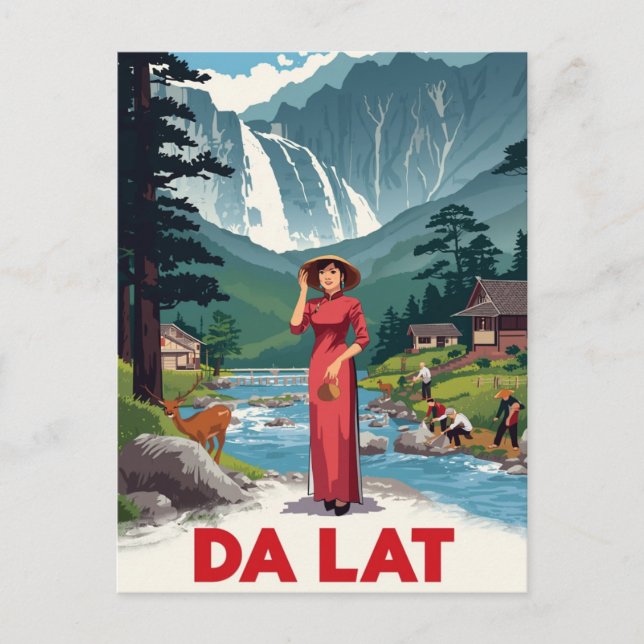 Da Lat Waterfall & Ao Dai Postcard (Front)