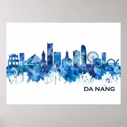 Da Nang Vietnam Skyline Blue Poster