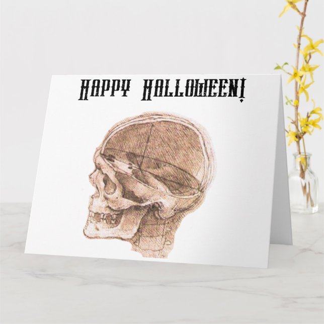 Da Vinci Halloween Science Anatomy Skull Print Card (Yellow Flower)