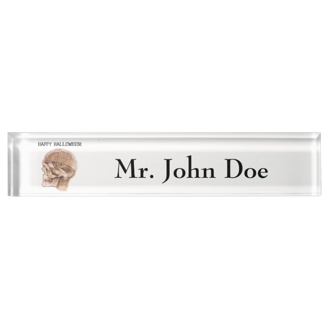 Da Vinci Halloween Science Anatomy Skull Print Desk Name Plate (Front)