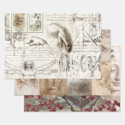 DA VINCI INSPIRED HEAVY WEIGHT DECOUPAGE WRAPPING PAPER SHEETS