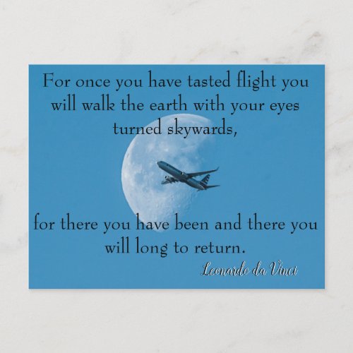 Da Vinci Moon Silhouette Jet Airplane Postcard