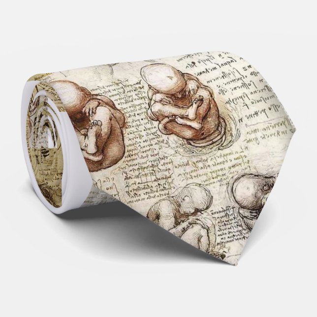 Da Vinci Notebook Fetus Drawings Neck Tie (Rolled)