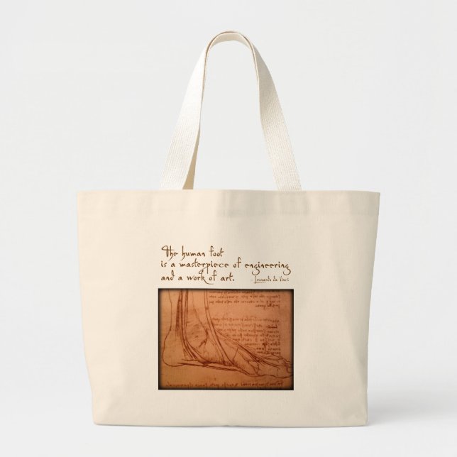 da Vinci: "The human foot is..." Large Tote Bag (Front)