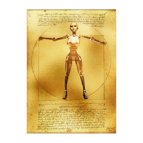 Da Vinci Vitruvian Gold Robot Acrylic Print