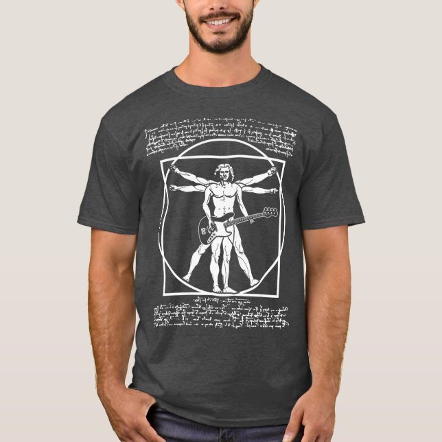 Da Vinci Vitruvian Man Bass Guitar Player  Bass T-Shirt (Front)