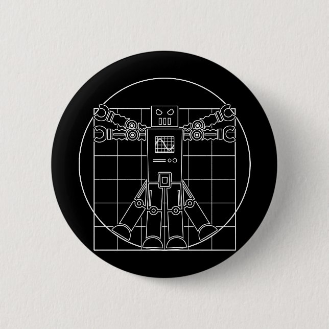 Da Vinci Vitruvian Robot Pinback Button (Front)