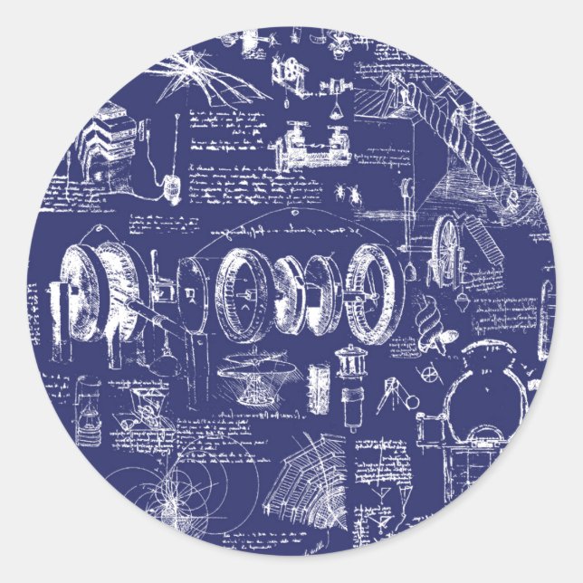 Da Vinci's Blueprints // Classic Round Sticker (Front)