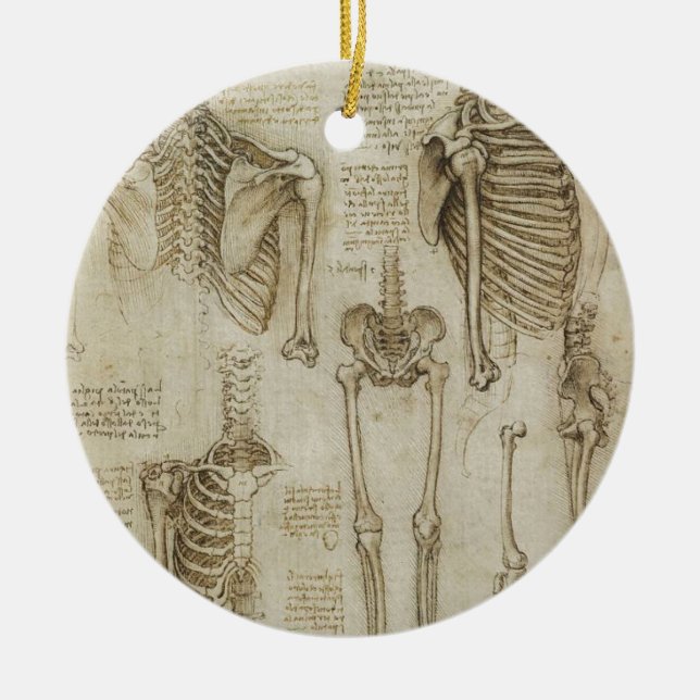 Da Vinci's Human Skeleton Anatomy Sketches Ceramic Ornament (Front)