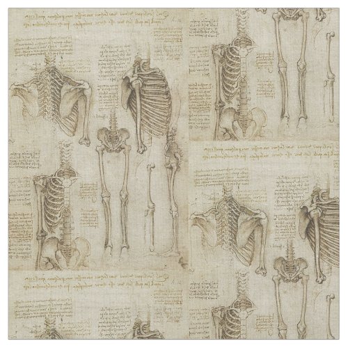 Da Vincis Human Skeleton Anatomy Sketches Fabric