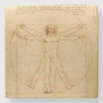 Da Vinci's Vitruvian Man Stone Coaster by ThinxShop at Zazzle