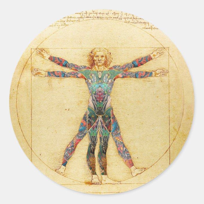 Da Vinci S Vitruvian Man With Tattoos Classic Round Sticker