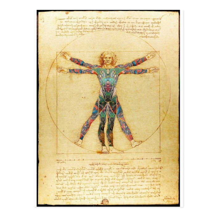 Da Vinci's Vitruvian man with tattoos Postcard | Zazzle.com
