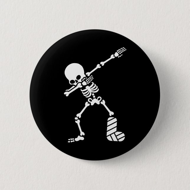 Dab dabbing broken leg plaster cast skeleton button (Front)
